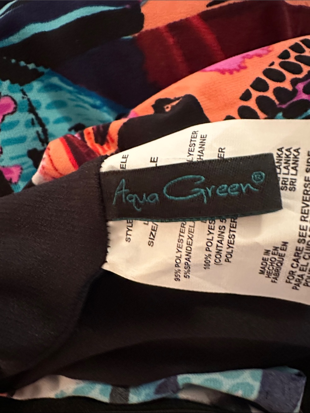 Aqua Green Multicolor Floral Print Tank swim top with Black Trim - Picture 4 of 6